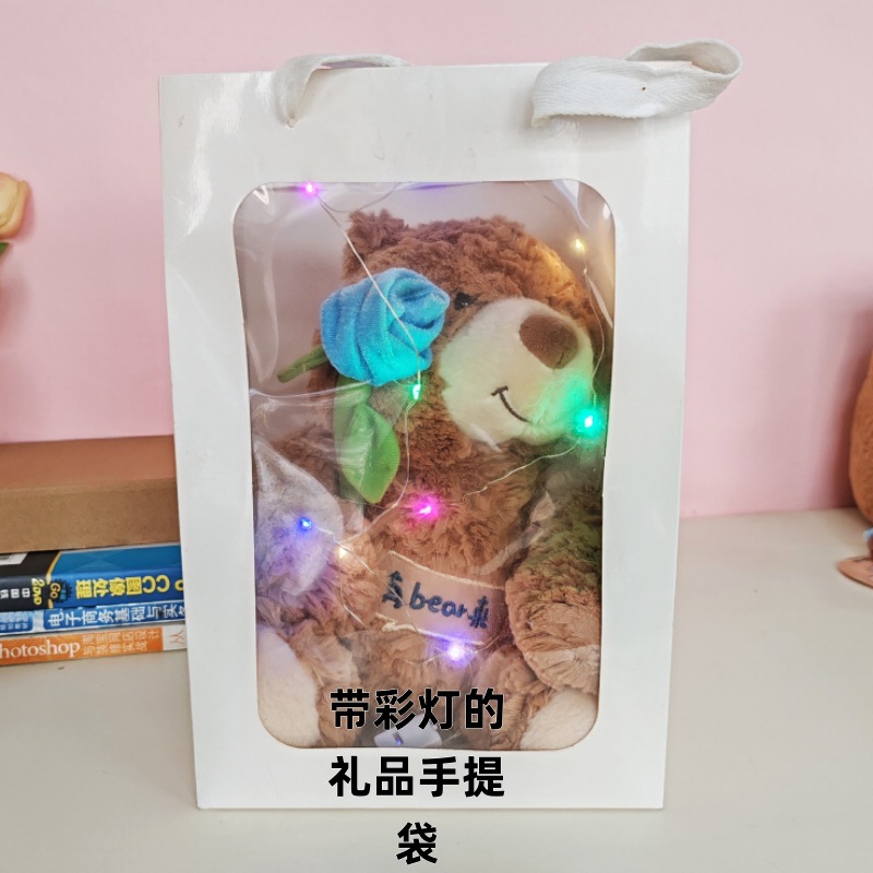 Caja de regalo, muñeca de oso con sombrero, muñeca de oso de peluche, juguetes de peluche, flores, regalos de cumpleaños para chicas, transfronterizos