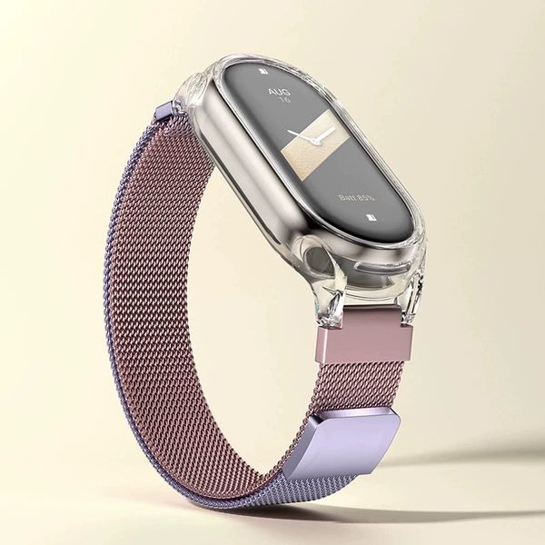 Прозрачный корпус, розово-фиолетовый комбинированный ремешок