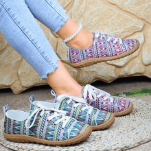 2025外贸新款大码系带彩色低帮单鞋女民族风涂鸦懒人帆布平底单鞋
