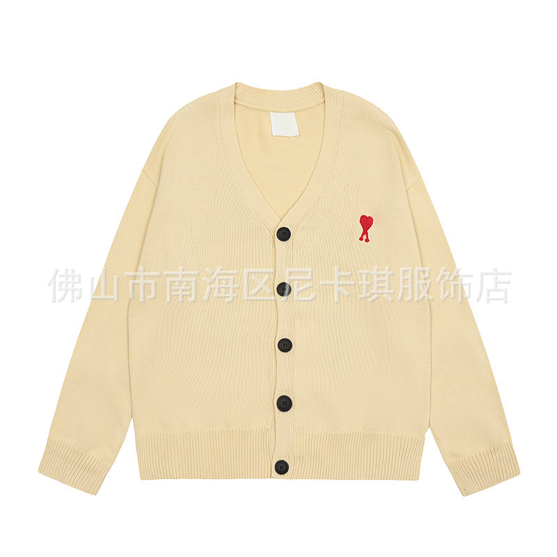 ami ニットカーディガン ビッグラブ 25SS 新作 ハイウェイト シングルブレスト トップ Vネック クロスボーダー ウール セーター ジャケット|undefined