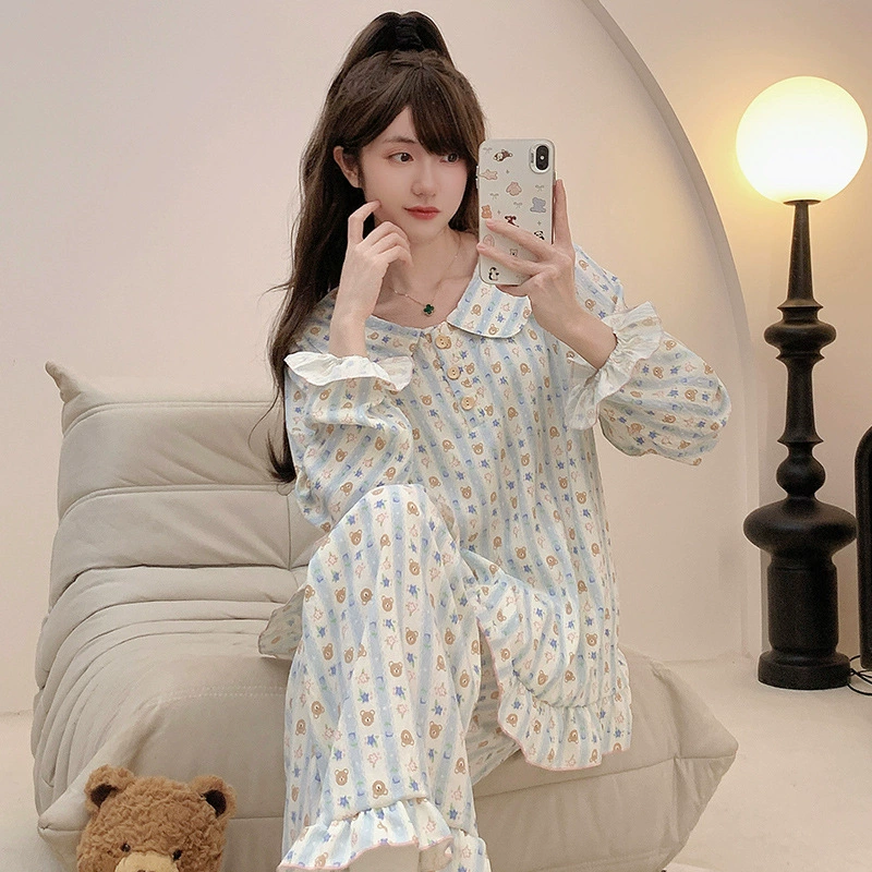 Японский пижамный набор из хлопка с длинным рукавом, демисезонный, oversize,plus size