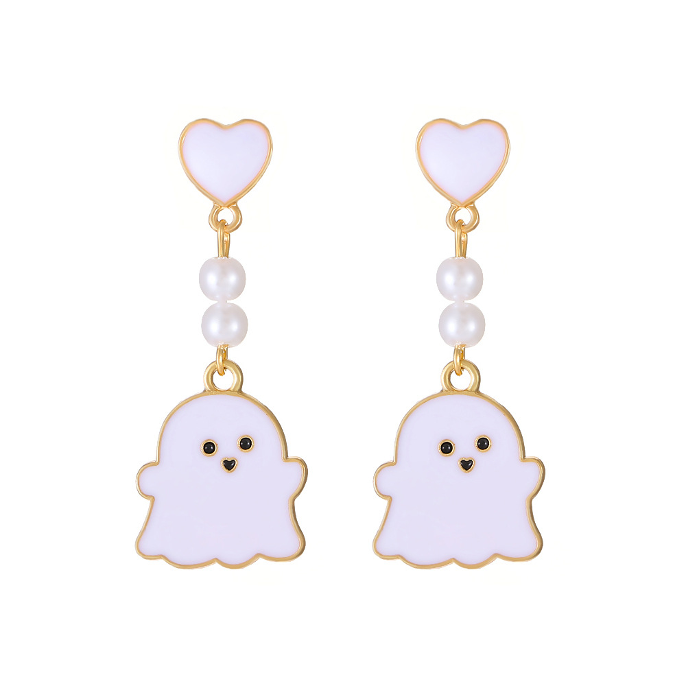 Cartoon color oil dripping ghost necklace black and white ghost pendant personality simple sweet cool niche Halloween jewelry