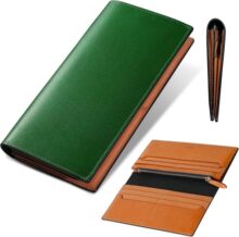 定制外贸日式栃木牛皮钱包长款便携拉链包手拿多功能商务钱包男士