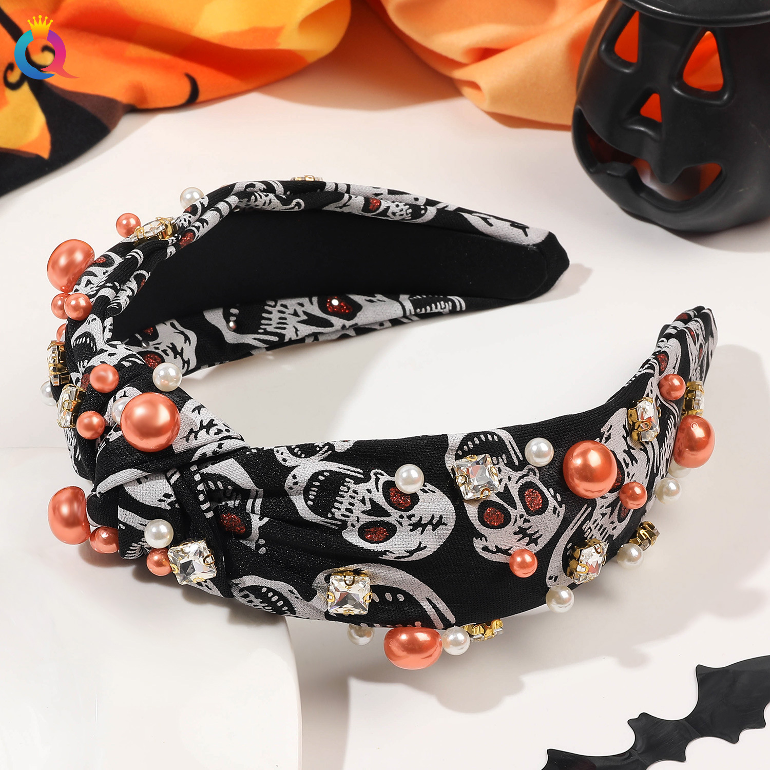190g Weight Hair Band Hair Accessories Type Pearl Inlay Material 1 Piece Quantity Holiday, Festival Occasion Halloween Festival Skull Pattern Women's Gender Streetwear Style Streetwear Women's Skull Pearl Hair Band 8