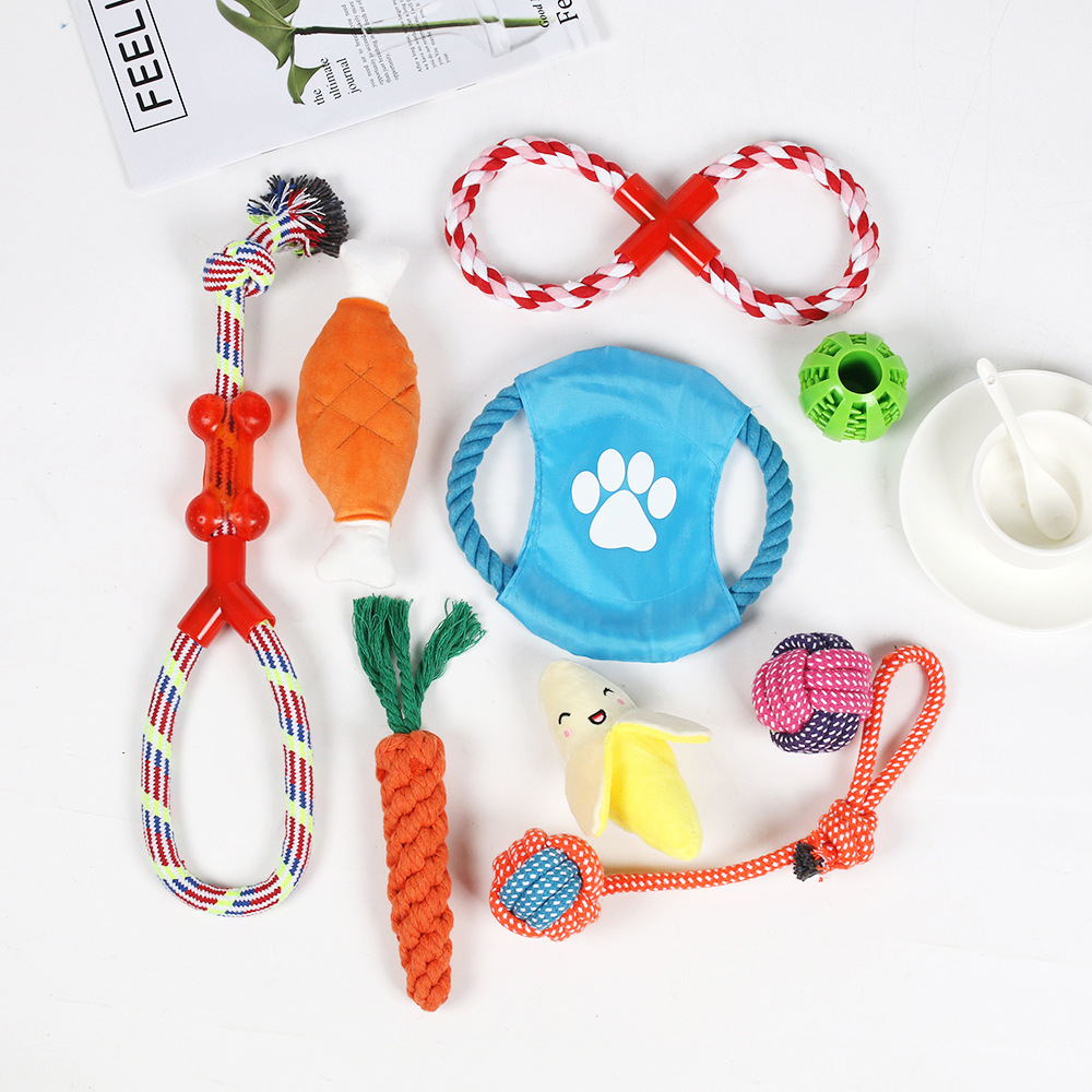 El popular juego de juguetes para la dentición de perros de Amazon, juguete de cuerda de algodón para mascotas, resistente a las mordidas, alivia el aburrimiento, suministra juguetes de autoentretenimiento.
