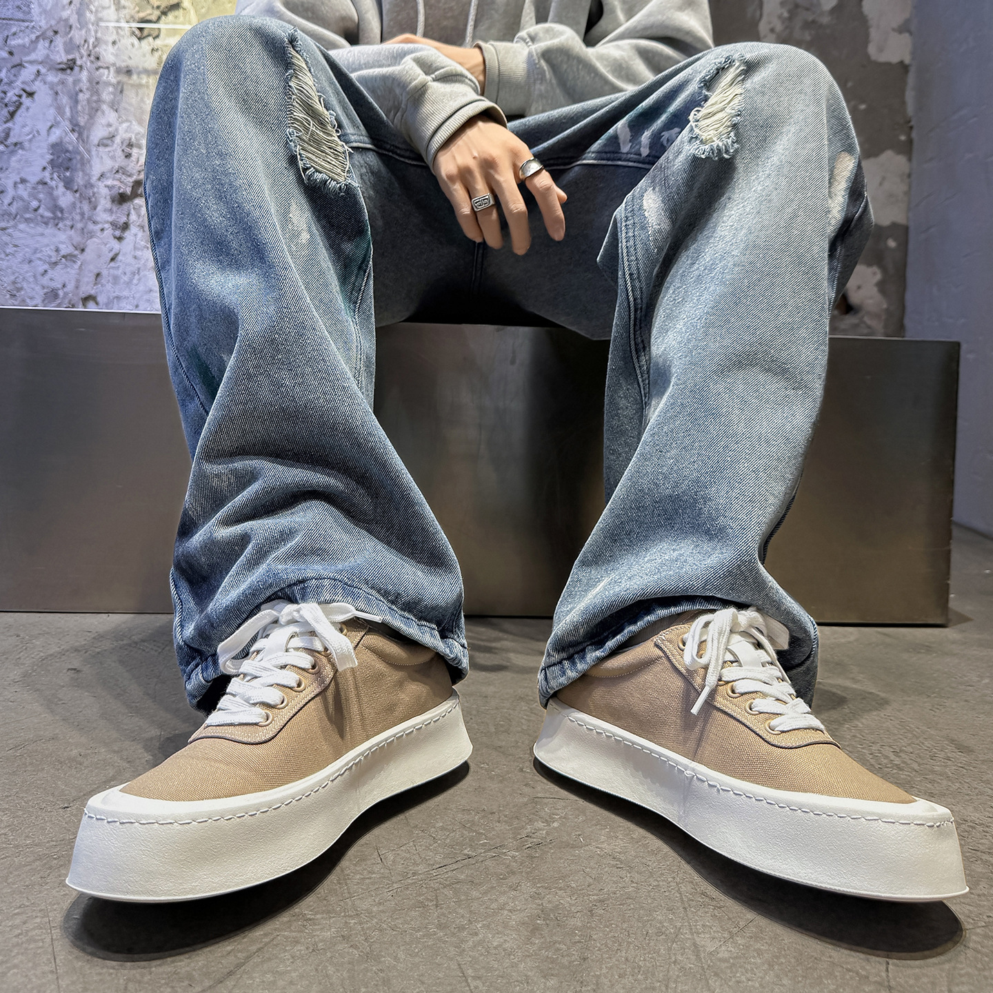 Trendy Classic Versatile Breathable Men's Sneakers Casual Fashion Autumn Versatile Men's Shoes 5223 Khaki-J