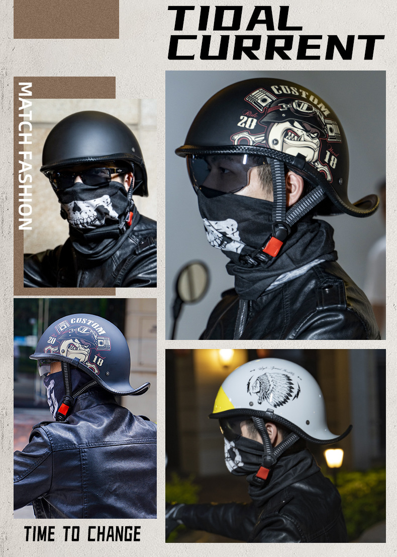 Electric Motorcycle Helmet Retro Cruise Car Scoop Helmet Half Helmet Battery Car Helmet Summer Lightweight Four-Season Helmet for Men and Women