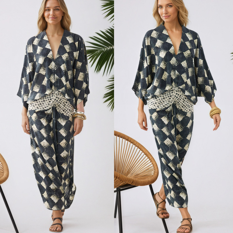 New Printed 2026 Faux Linen Women's Vacation Dress Ins Batwing Sleeve Dress Spring and Summer Cross-Border European and American Loose Fit New Printed 2026 Faux Linen Women's Vacation Dress Ins Batwing Sleeve Dress Spring and Summer Cross-Border European and American Loose Fit