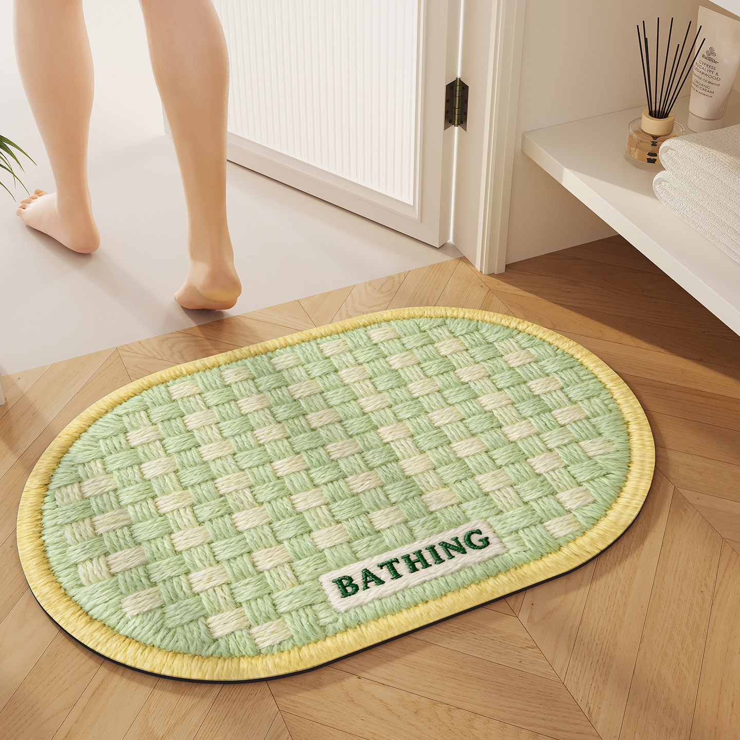 Almohadilla de lino de viento crema, almohadilla de suelo de absorción de agua y secado rápido en el baño, almohadilla de suelo en la puerta del baño es fácil de cuidar, almohadilla antideslizante resistente al desgaste