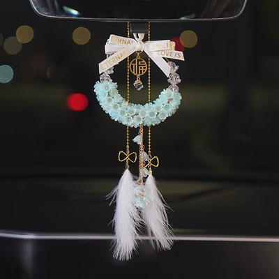 Car hanging Lily of the Valley Flower Ornament - lily-of-the-valley-ice-crystal-blue-gift-box-style-feather-ornament