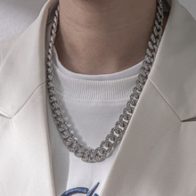 厂货韩版小众设计潮流嘻哈个性锁骨链 ins风双排满钻朋克古巴项链