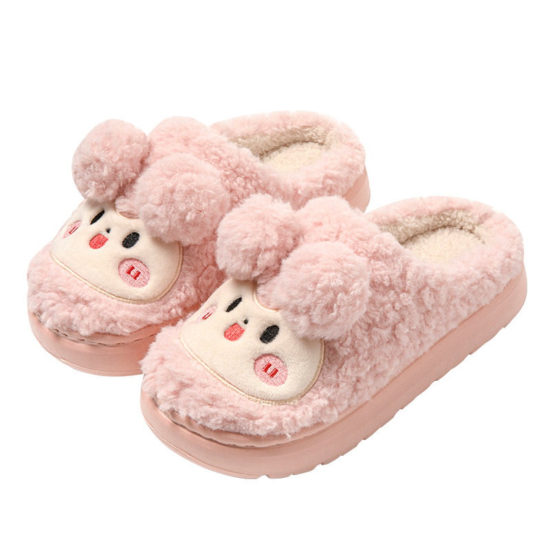 Adultos de dibujos animados zapatillas de algodón interior mujer conejo bola peluche lindos cómodos y cálidos impresión oso pareja zapatillas hombre