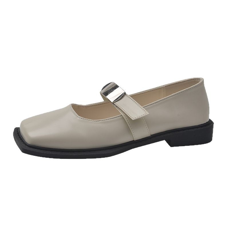 Demi-season retro Mary Jane shoes low-cut with velcro square toe