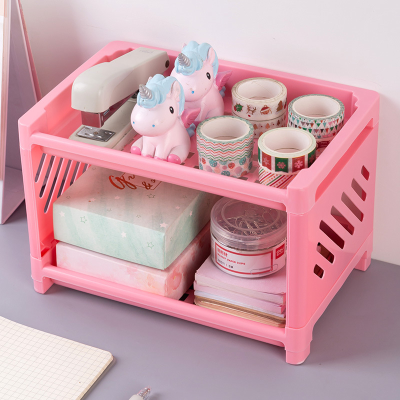 Estante de escritorio de plástico multicapa casero cocina estante de acabado hueco cosmético de doble capa estante de almacenamiento de baño