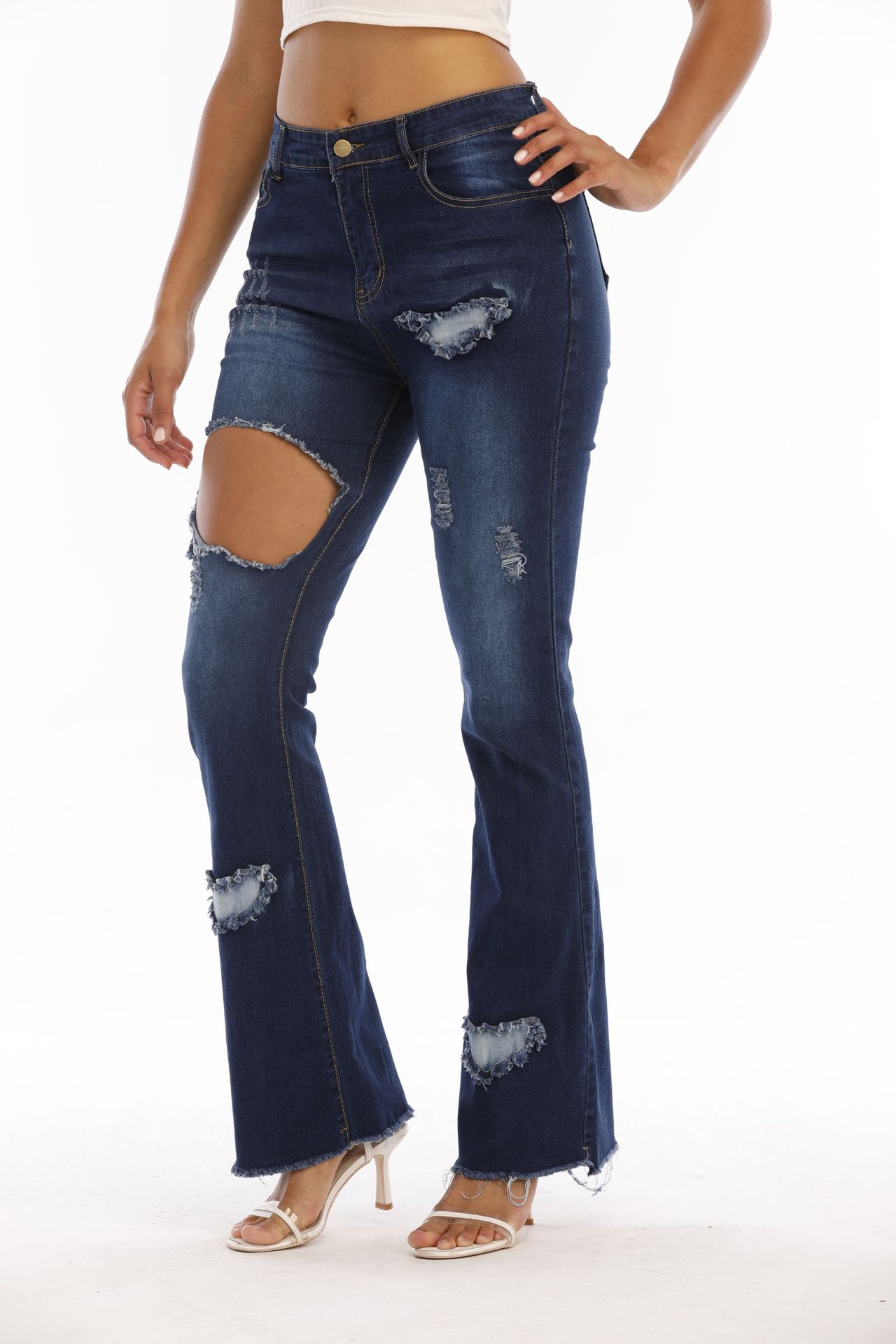 new hole frayed heart-shaped jeans nihaostyle clothing wholesale NSTH69134