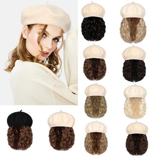 hat wig women's synthetic wig beret short wool curly wig for daily use wig