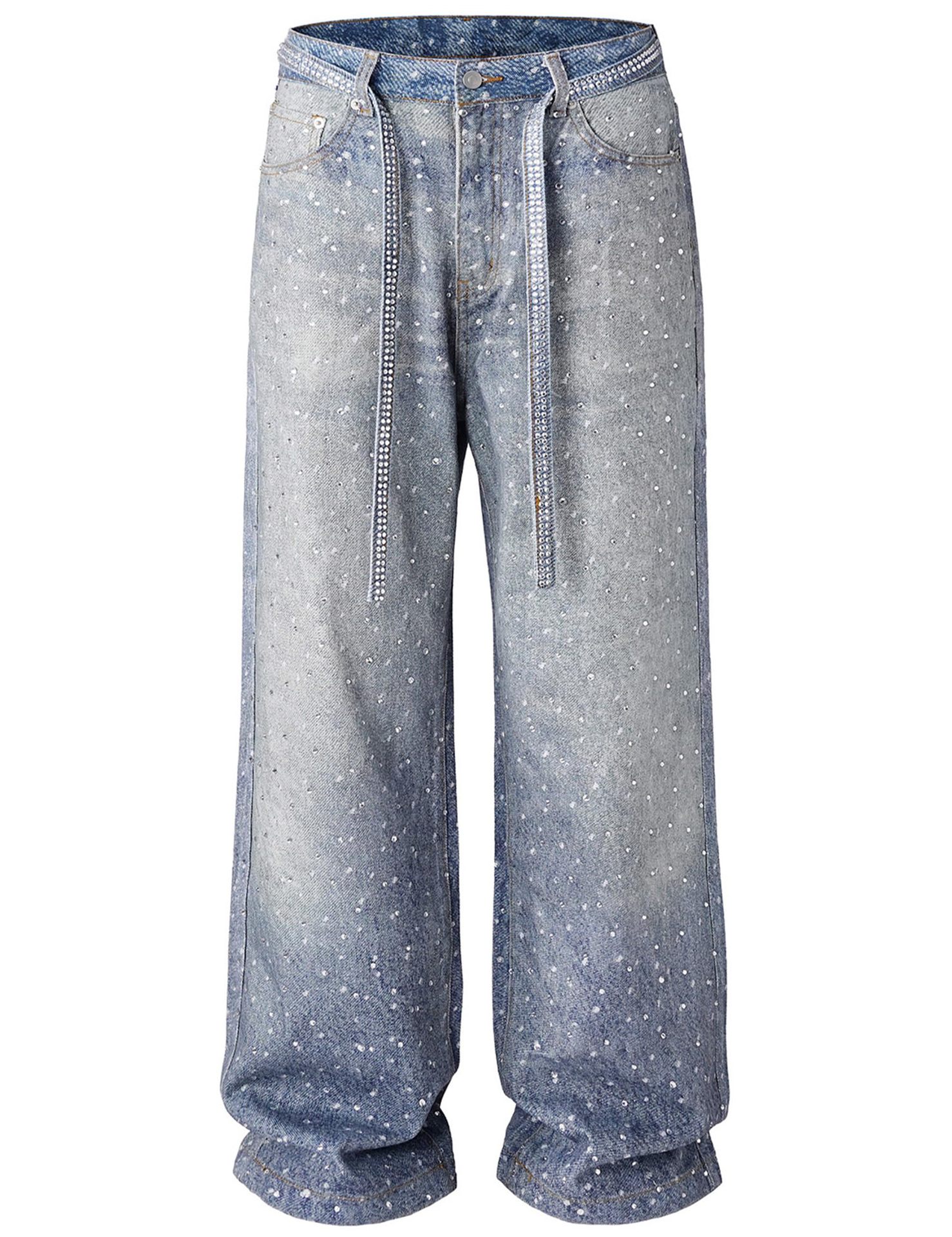 Jeans uomo con strass luminosi stile streetwear pantaloni denim_voghion.com