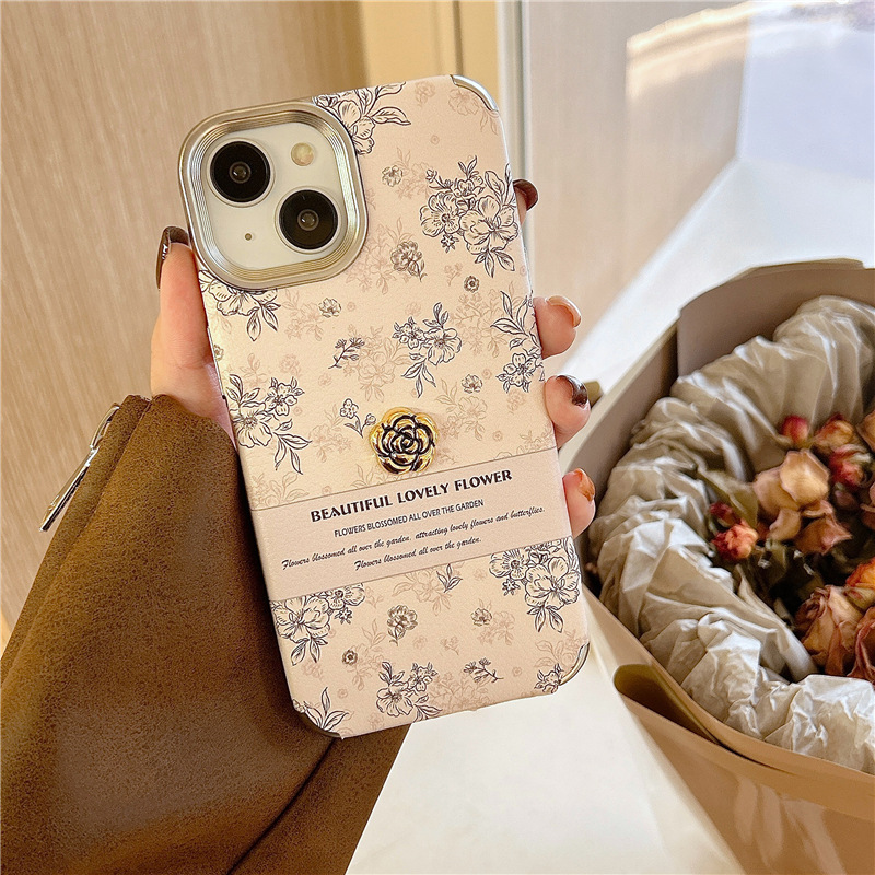 Estilo coreano ins Rosa floral inglés iPhone14 Camelia 15ProMax para Apple 13 teléfono caso 12P