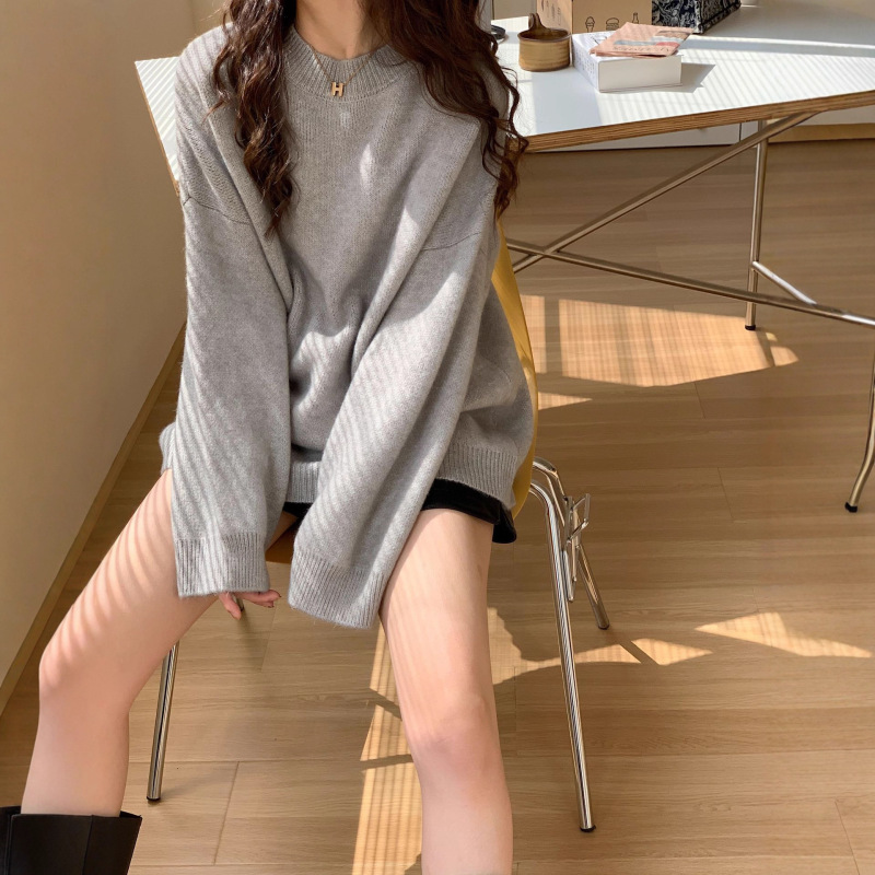 外贸简约气质宽松大版毛衣女秋冬新款慵懒风百搭软糯针织衫厚外套|undefined