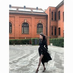 【千颂伊】早秋新款时髦风衣时尚显瘦黑色长款双排扣外套