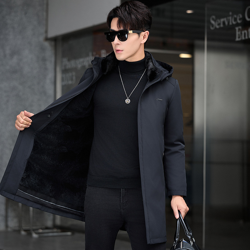 Men's Casual Autumn and Winter Warm Parker Jacket Coat Men's Fur One-liner Jacket Coat