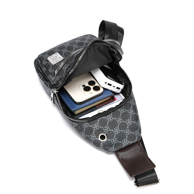 Nuevo bolso de pecho ligero de hombre estriado impreso de viaje de negocios bolso de hombro a prueba de agua tendencia PU simple mochila