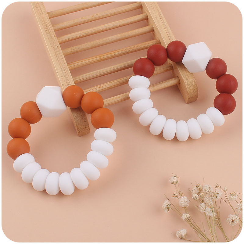Nuevo bebé suministros de silicona mordedor DIY bebé octogonal Cuentas planas mordedura molar mordedor pulsera juguete