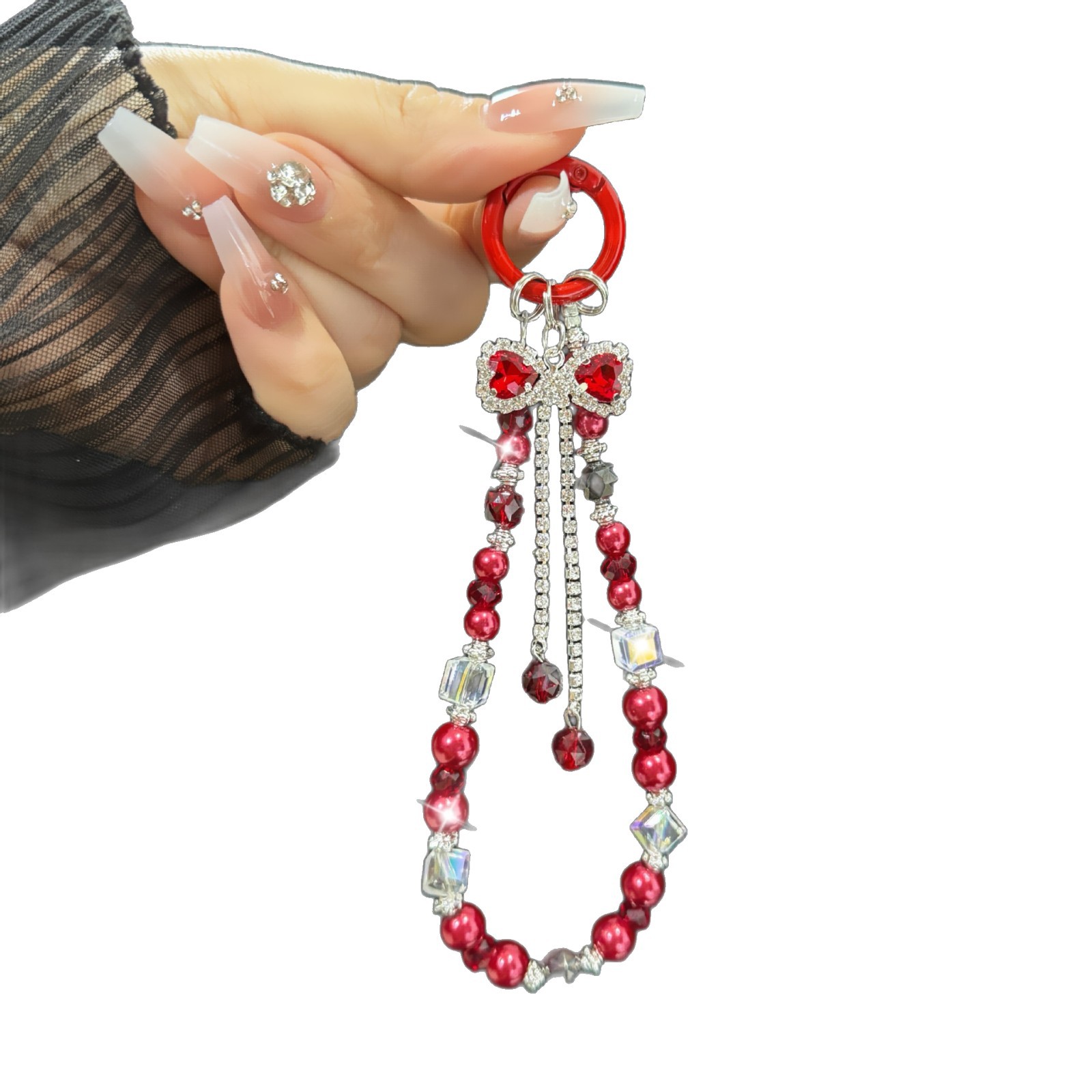 Ligero lujo rhinestone bowknot cadena de teléfono móvil colgante de cristal cadena de muñeca joyería mujer alta sensación cordón de teléfono móvil