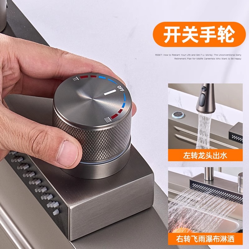 Grifos de cocina lavavajillas lavavajillas volando lluvia cascada un agujero de extracción tipo frío y caliente rotativo lavavajillas grifo de cobre al por mayor