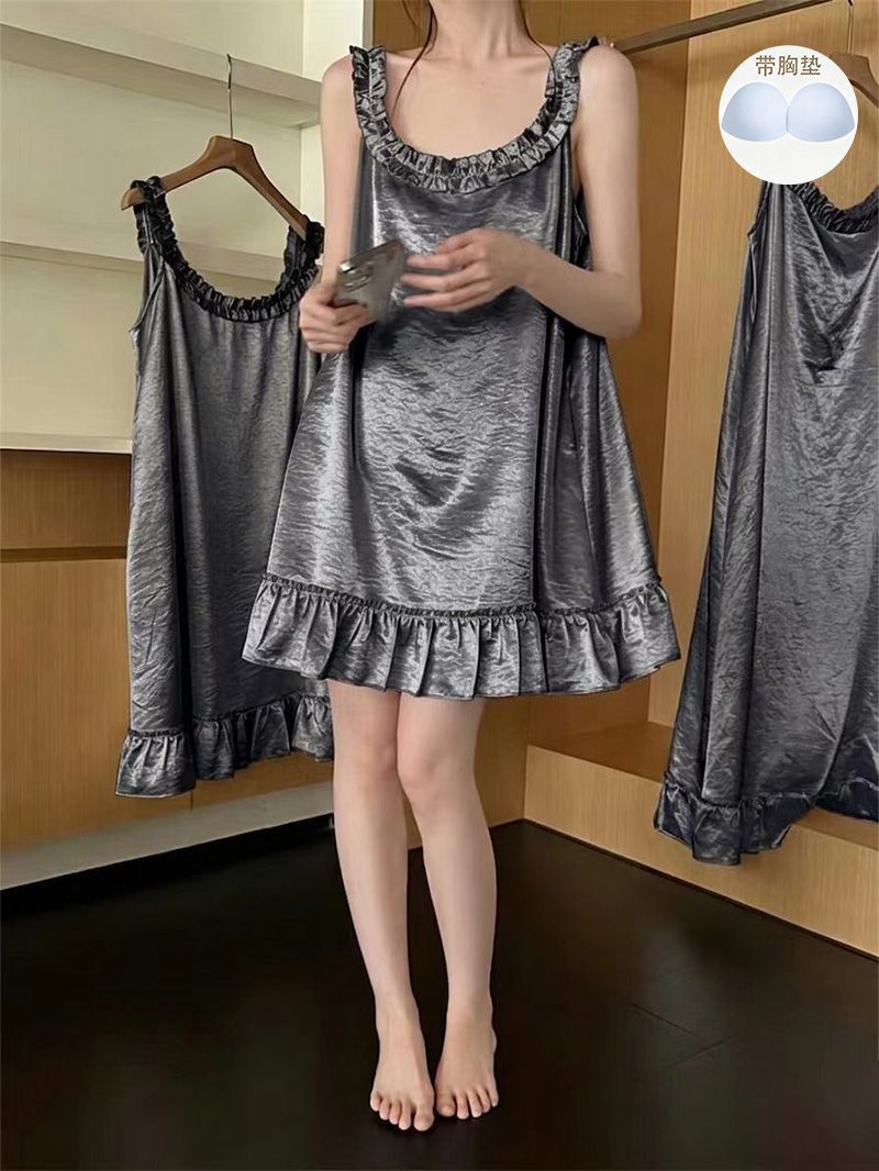 Al por mayor transfronterizo imitación de seda de hielo esling pijamas mujeres verano sensación de diseño dulce sensación de encaje sexy pijamas
