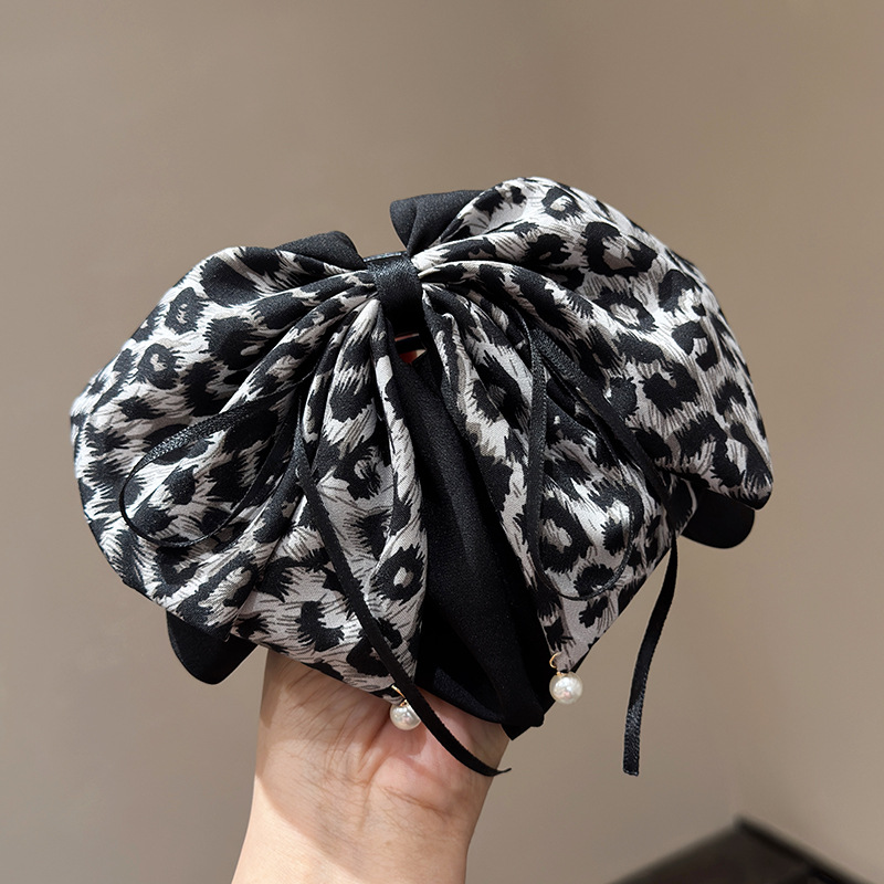 405 черная заколка для хвоста с леопардовым принтом