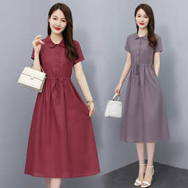 棉麻连衣裙女中长款2023年夏季新款韩版修身显瘦气质减龄亚麻裙子