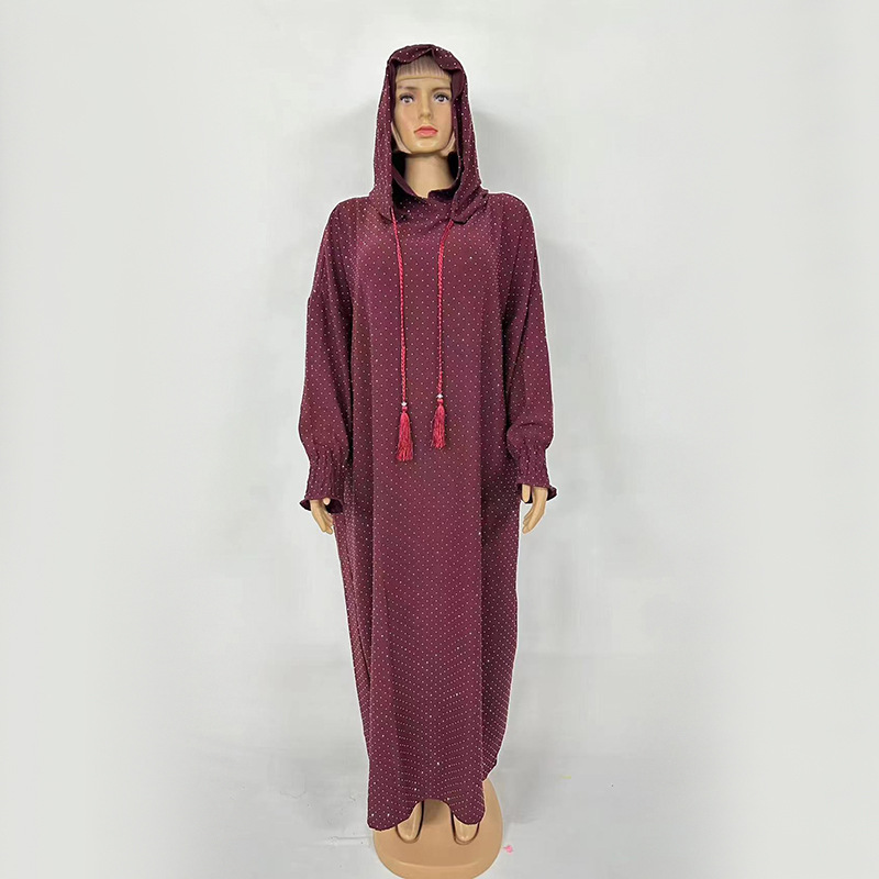 Long solid color dress with hood