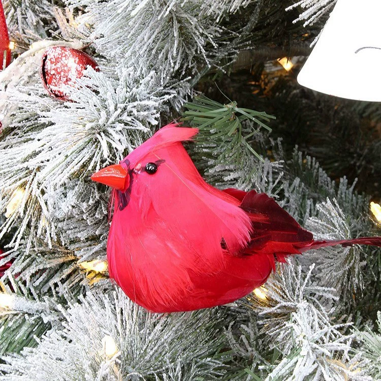 [Amazon red cardinal bird clip Christmas holiday red bird cardinal tree ornament furniture decor with foot