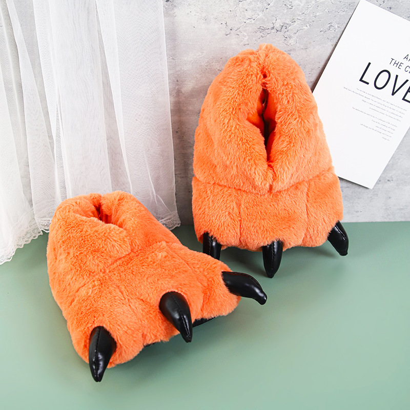 Los fabricantes suministran zapatos de garra de piel de conejo de imitación de color naranja Otoño e Invierno zapatos de garra de animales de dibujos animados zapatos calientes zapatos de algodón mudo zapatos caseros