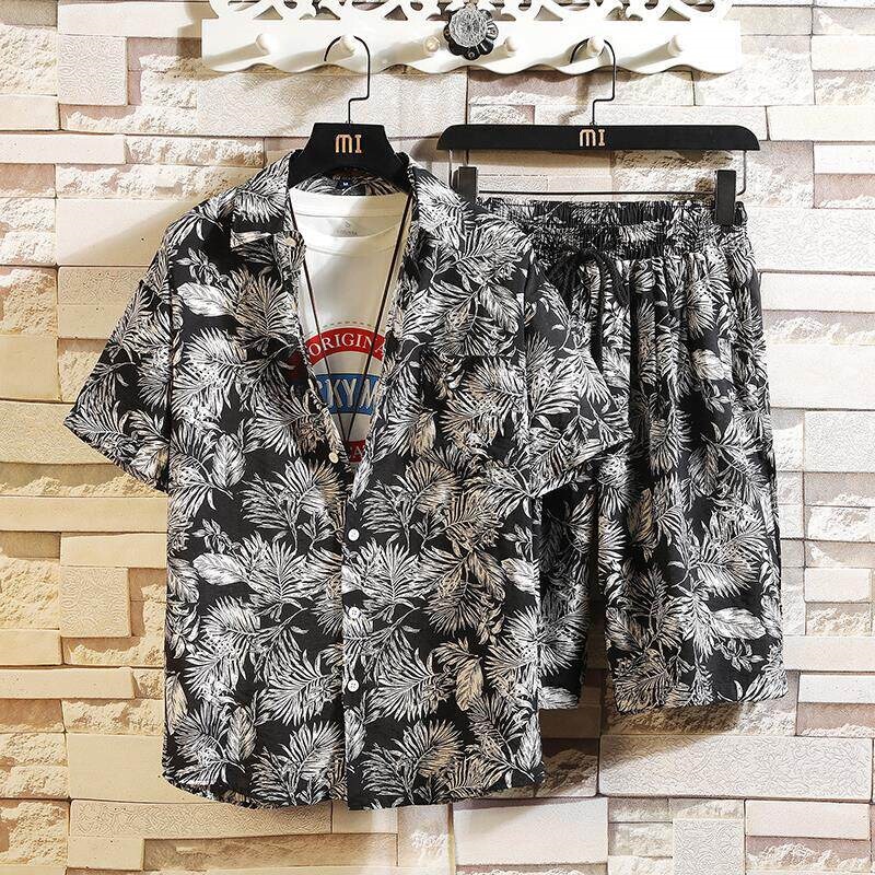Ice Silk Suit for Men, Quick-Drying Summer Short-Sleeved Shirt, Trendy Large Size Patterned Beach Shorts, Couple Matching Two-Piece Set Ice Silk Suit for Men, Quick-Drying Summer Short-Sleeved Shirt, Trendy Large Size Patterned Beach Shorts, Couple Matching Two-Piece Set