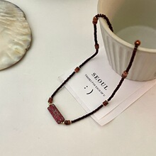 新中式仿天然石手工串珠项链女小众设计高级感敦煌风红纹石项链