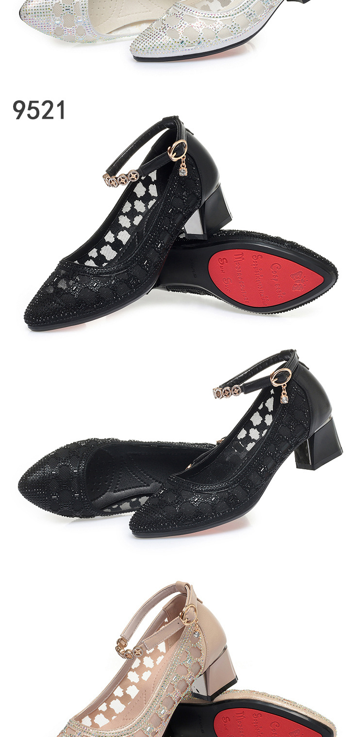 Sandal nữ quai chữ V lưới da thật đế bệt mềm mại — Đen【Gót trung 4.0CM】 chi tiết 15