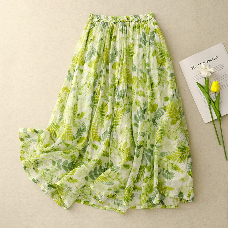 2025 Natural 100 Rama Cycret A-слово юбка средней и длинной юбка большая юбка