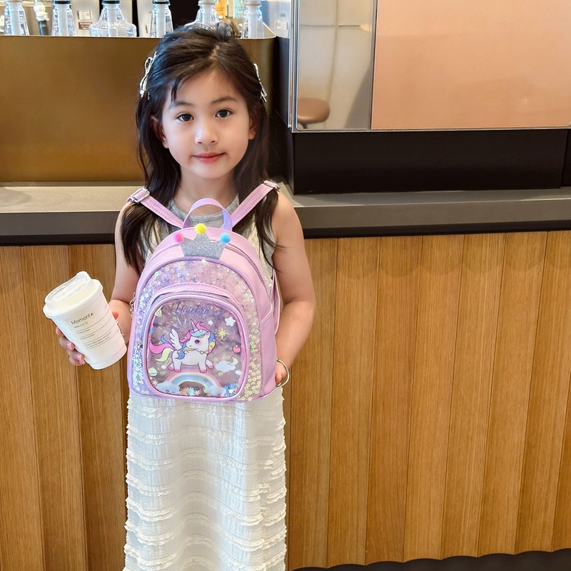 Mochila escolar de jardín de infantes para estudiantes de primaria, linda corona, linda mochila para bebé pony, nuevo bolso para niños de comercio exterior con lentejuelas