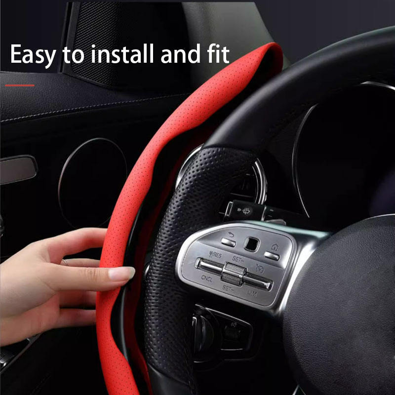 New Cross-Border Perforated Nappa Leather Steering Wheel Cover with Segmented Anti-Slip Carbon Fiber Steering Wheel Clip, Suitable for All Seasons