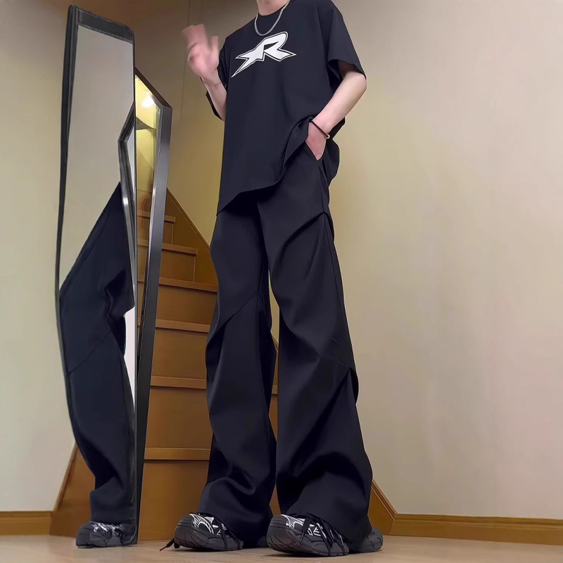 American Style High Street Drape Solid Color Pants Men's and Women's Casual Micro-La Niche High-end cleanfit Casual Pants