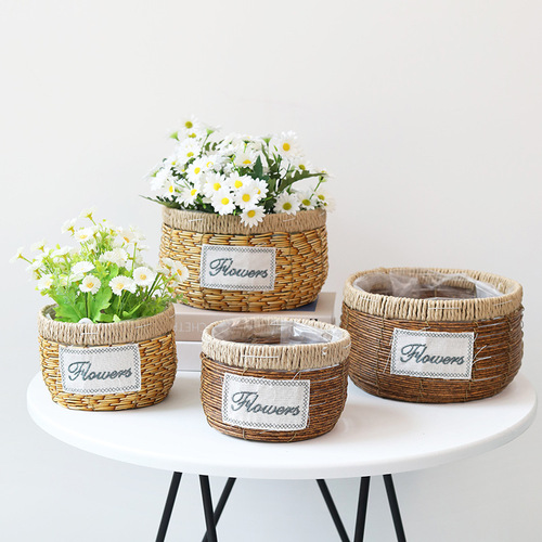 Imitation rattan flower pots, bamboo flower baskets, pothos living room storage baskets, flower shop flowers and green plants, gardening flower arrangement baskets, set pots