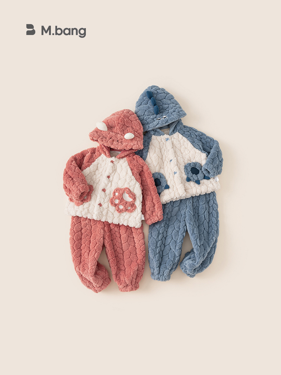 Yubao ropa para niños pijamas para niños otoño e invierno nuevos pantalones de manga larga engrosados con capucha de dibujos animados para niños y niñas