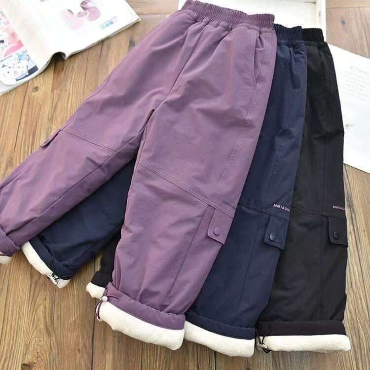 Girls' cotton pants are windproof and warm for skiing, boys' fleece-lined workwear sports pants for winter, children's softshell outdoor pants Girls' cotton pants are windproof and warm for skiing, boys' fleece-lined workwear sports pants for winter, children's softshell outdoor pants