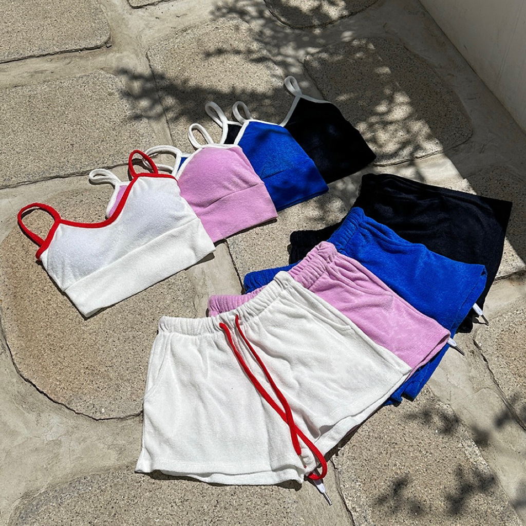 4 colors] ins style South Korea Dongdaemun new solid color towel camisole elastic waist swimsuit women's beach pants