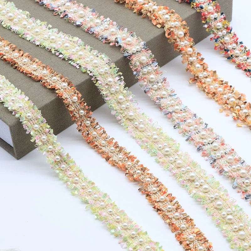 Ручная работа, бисерная жемчужная тесьма, кружевные аксессуары для одежды, ткань, воротник, юбка, карманы, манжеты