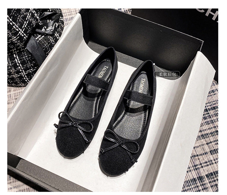 Giày búp bê nữ Mary Jane đế bằng mũi tròn thắt nơ, quai thun co giãn, gót thấp 1–3 cm — Màu nâu, Màu đen chi tiết 5