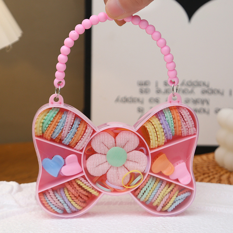 Nuevo niño pequeño princesa bolso anillo de cabello para chicas fresco dulce macarón cabello bonito conjunto de adornamiento para el cabello correa