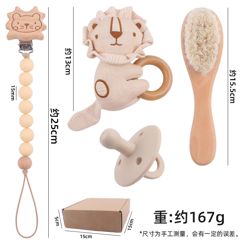 Nuevo bebé de dibujos animados León sonajero mordedor calmante bebé DIY creativo cepillo pezón Cadena de cuatro piezas conjunto
